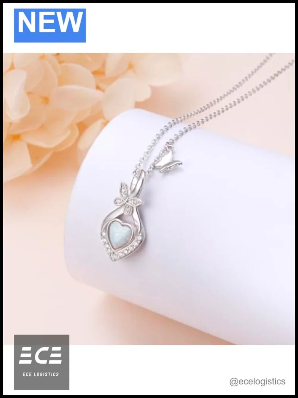 Sterling Silver Butterfly Heart Opal Infinity Necklace Women 18+2 Chain